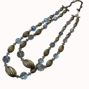 Lisner Vintage Gold-Toned Beaded Crystal Glass AB Double-Strand Necklace